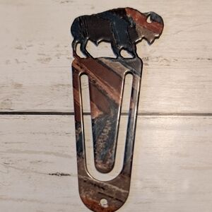 Vintage Buffalo or Bison Enameled Metal Bookmark Clip